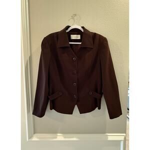Dana Buchman Womens Brown Wool 4 Button Closure Jacket Blazer Size 14